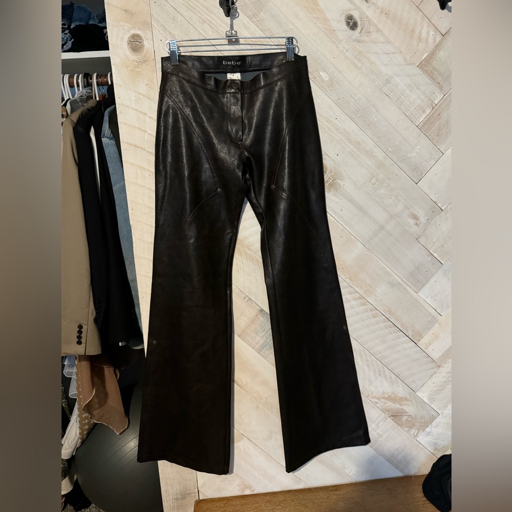 Vintage Bebe Faux Leather Pants Sz S Small Xtina Low Rise Brown Costume Sexy